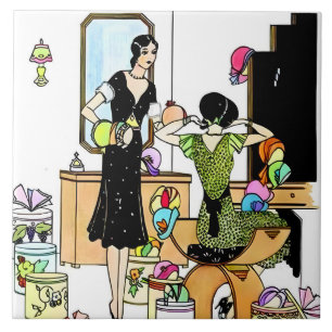 Azulejo Ilustración vintage de sombrerería Art Déco de los