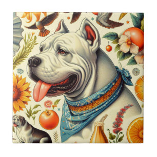 Azulejo Ilustracion Vintage Dogo Argentino