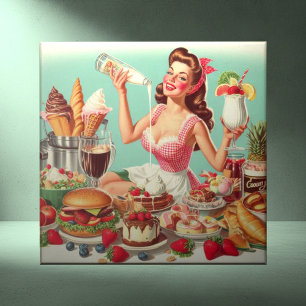 Azulejo Ilustracion Vintage Food Pin Up