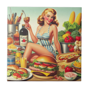 Azulejo Ilustracion Vintage Food Pin-up