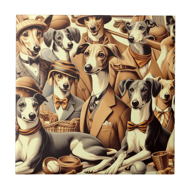 Azulejo Ilustracion vintage italiano Greyhound (Frente)