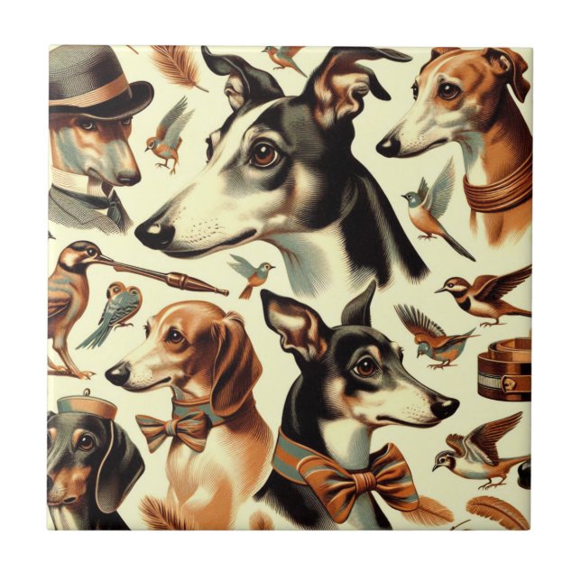 Azulejo Ilustracion vintage italiano Greyhound (Frente)
