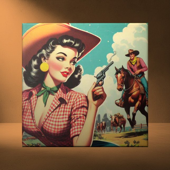 Azulejo Ilustracion Vintage Pulp Cowgirl (Subido por el creador)