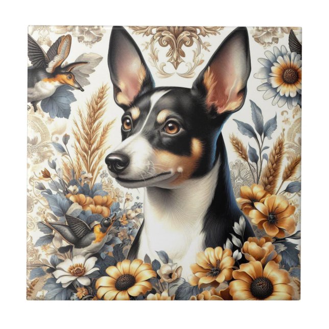 Azulejo Ilustracion Vintage Rat Terrier (Frente)