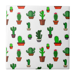 Azulejo Ilustraciones de cactus lindos Patrón Blanco