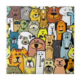 Azulejo Ilustraciones de perros y gatos animados
