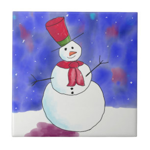 Azulejo Ilustrado Feliz Navidad Muñeco de Nieve
