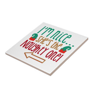 Azulejo Im Nice Shes Naughty Elf Gorra