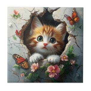 Azulejo Imagen 3D de un lindo gatito asomándose