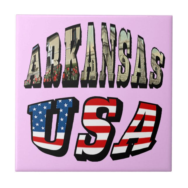 Azulejo Imagen de Arkansas y texto de la bandera de Estado (Frente)