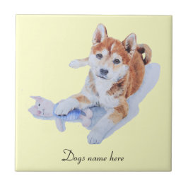 Azulejo imagen de cachorro lindo sheba inu y teddy