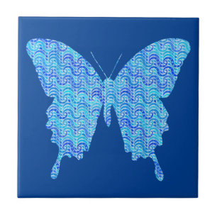 Azulejo Imagen de mariposa, patrón abstracto, tonos azules