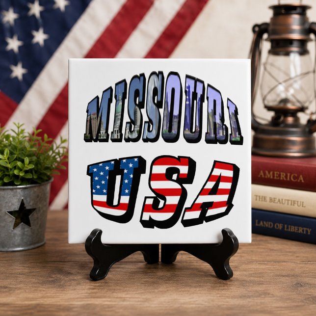 Azulejo Imagen de Missouri y texto de EE. UU. (Missouri Picture and USA Text Ceramic Tile)