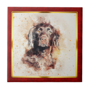 Azulejo Impresión abstracta de perro enmarcada en rojo y d