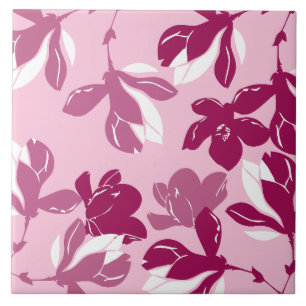 Azulejo Impresión botánica de magnolia rosa