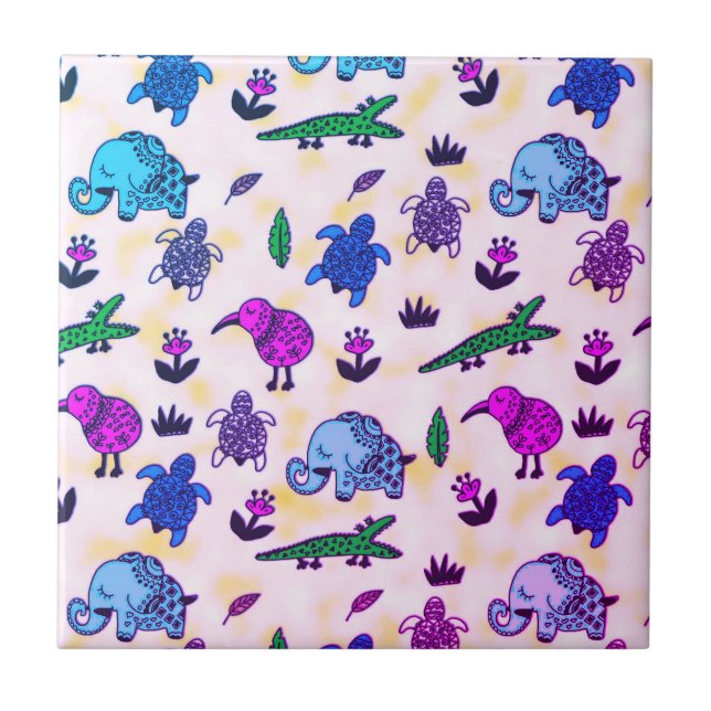 Azulejo Impresión de animales coloridos (Frente)