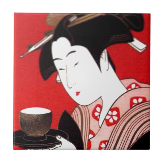 Azulejo Impresión de arte de ceremonias de té Lady japones (Frente)