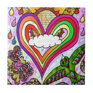 Azulejo Impresión de arte de corazón de arcoíris psicodéli