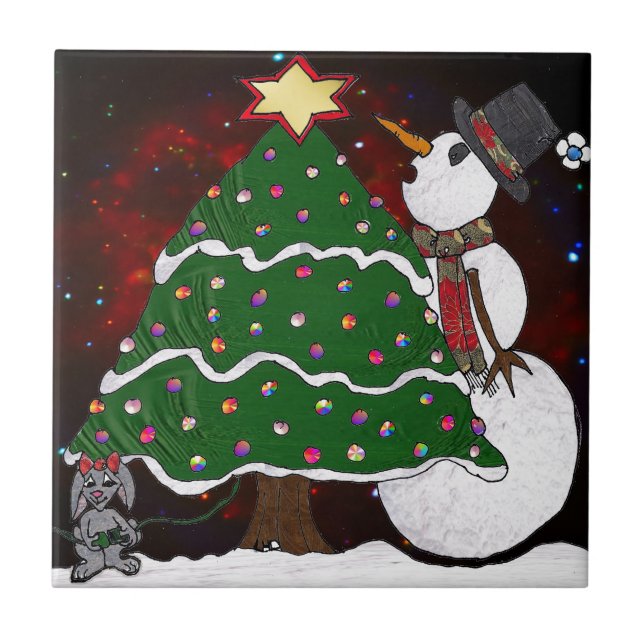 Azulejo Impresión de arte sorpresa para Snowman Tree Chris (Frente)