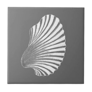 Azulejo Impresión de bloqueo de shell de vieira, gris y bl