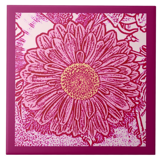 Azulejo Impresión de bloques de margarita de Gerbera, colo (Frente)