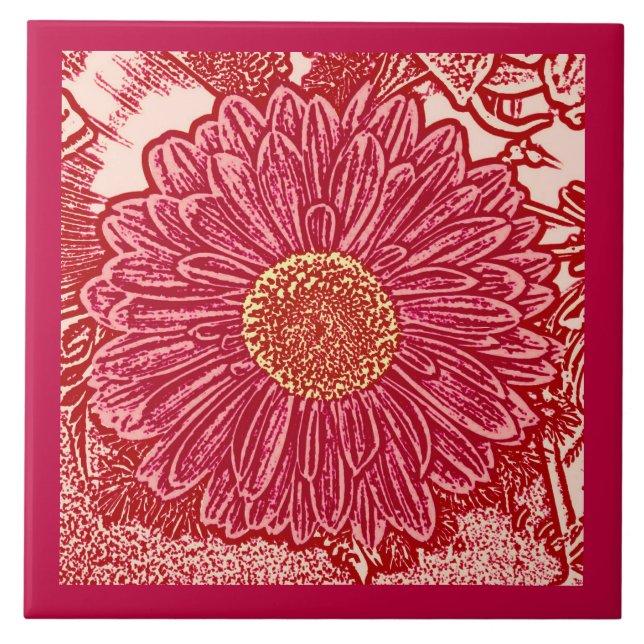 Azulejo Impresión de bloques de margarita de Gerbera, cora (Frente)
