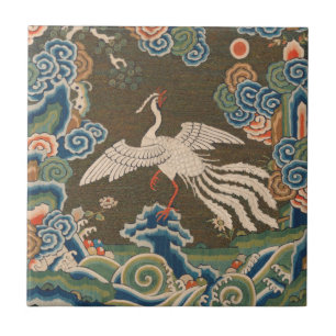 Azulejo Impresión de bordado de seda de pájaro blanco chin