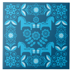 Azulejo Impresión de caballo sueco Dala azul