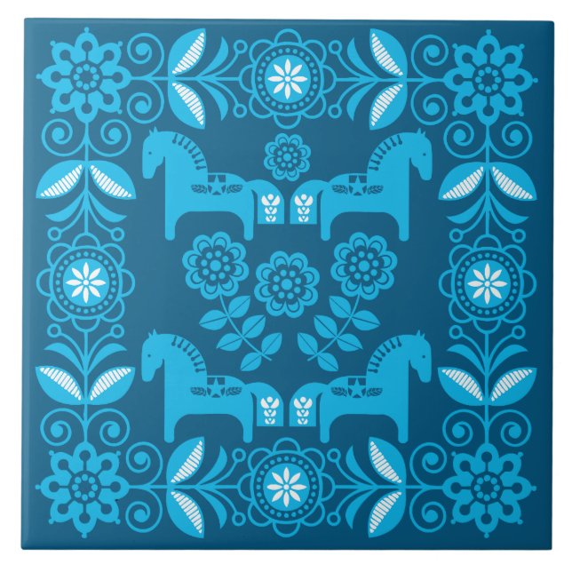 Azulejo Impresión de caballo sueco Dala azul (Frente)