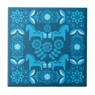 Azulejo Impresión de caballo sueco Dala azul