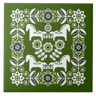 Azulejo Impresión de caballo sueco Dala verde