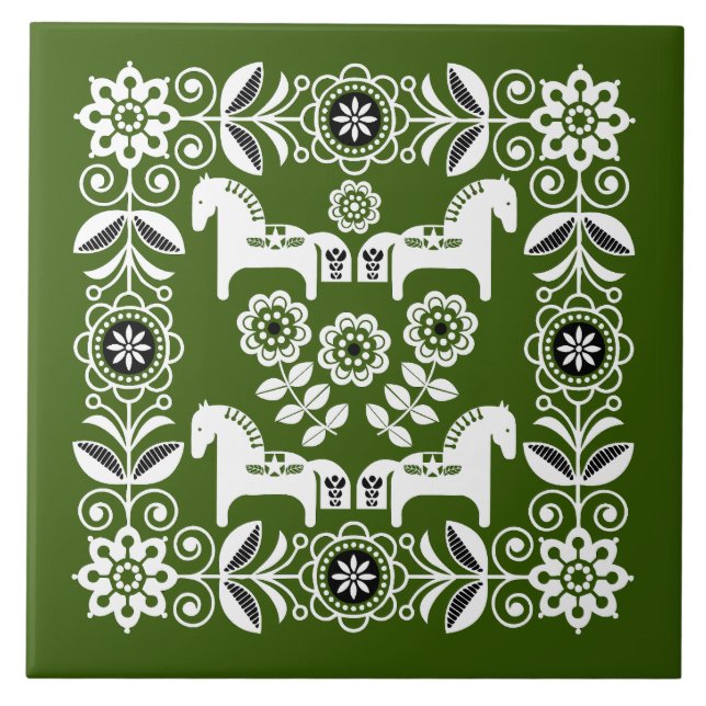 Azulejo Impresión de caballo sueco Dala verde (Frente)
