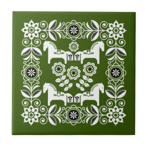 Azulejo Impresión de caballo sueco Dala verde