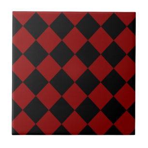 Azulejo Impresión de cheques de diamantes negros y rojos