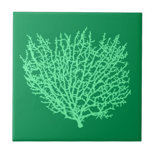 Azulejo Impresión de coral de fans, verde pálido en verde 
