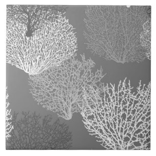 Azulejo Impresión de coral de ventilador, tonos gris plate