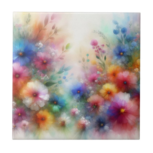 Azulejo Impresión de flores abstractas en acuarela (Frente)