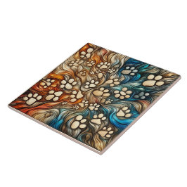 Azulejo Impresión de garra de perro canino curioso girator