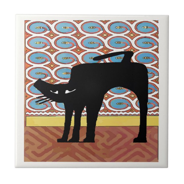Azulejo Impresión de gato negro japonés (Frente)