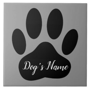 Azulejo Impresión de hojas de perro negras con nombre pers