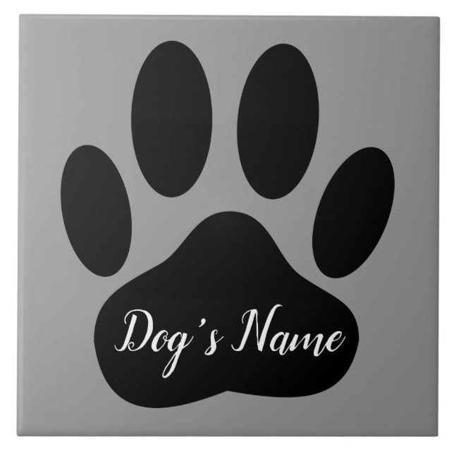 Azulejo Impresión de hojas de perro negras con nombre pers (Frente)