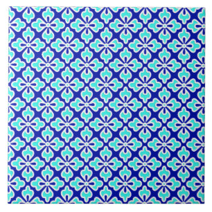 Azulejo Impresión de kimono floral, azul turquesa y cobalt