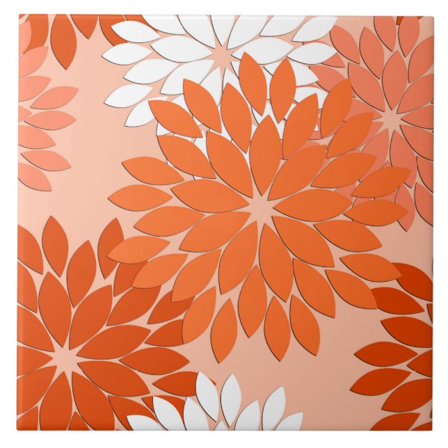 Azulejo Impresión de kimono floral moderna, Naranja de cor (Frente)