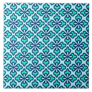 Azulejo Impresión de kimono floral, turquesa, marina y aqu