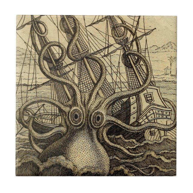 Azulejo Impresión de Kraken de época (Frente)
