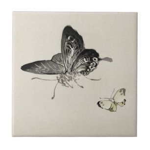 Azulejo Impresión de la acuarela Kono Bairei de mariposas