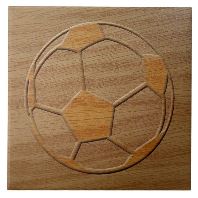 Azulejo Impresión De La Bola De Fútbol Esculpida En Madera (Frente)