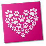 Azulejo Impresión de la hoja de cálculo simple<br><div class="desc">¡Incluso puedes cambiar el color de fondo! Este adorable diseño de la huella de una pata con un fondo rosa brillante y huellas de pata blanca formando una forma cardíaca es una adición versátil y encantadora para los amantes de las mascotas en diversos ambientes. Perfecto para expresar amor por los...</div>