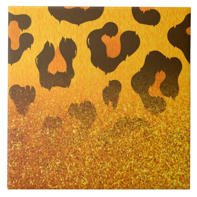 Azulejo Impresión de Leopardo de Purpurina dorado (Frente)