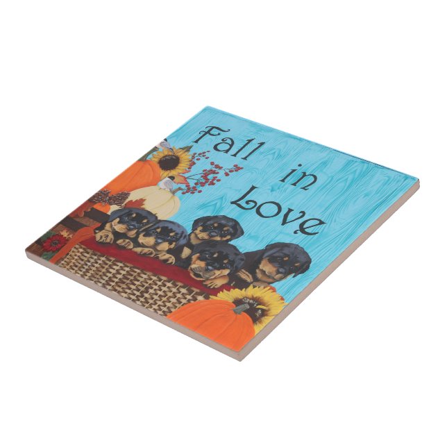 Azulejo Impresión de Rottweiler de otoño en el amor (Lado)